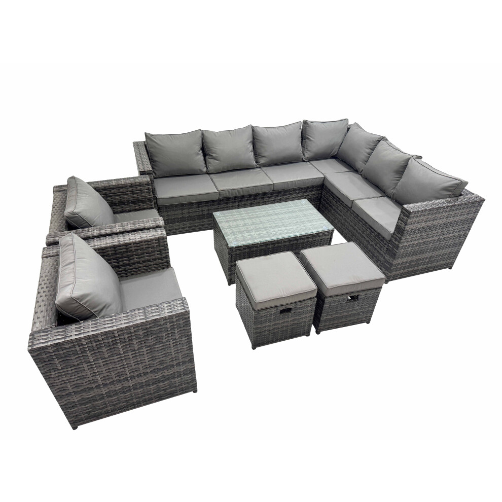 Fimous Rattan Garden Furniture Set with 2 Chairs 2 Small Stools
