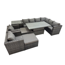 Fimous 10 Seater Rattan Corner Sofa Sets with 2 Chairs 2 Big Stool Side Table