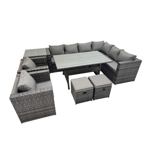 Fimous Fimous 10 Seater Patio Dining Corner Sofa Sets with 2 Chairs 2 Small Stools