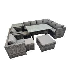 Fimous 11 Seater Patio Dining Corner Sofa Sets with 2 Chairs 3 Stools