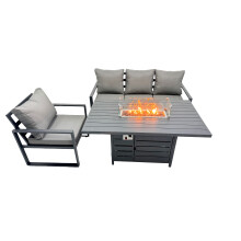 Fimous 4 Seat Aluminium 3 Seat Sofa Gas Fire Pit Table Sets with Chair