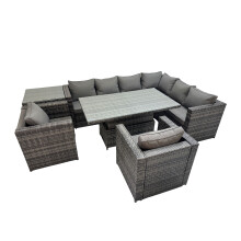 Fimous 8 Seater Rattan Height Adjustable Rising Lifting Table Corner Sofa Set