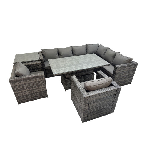 Fimous Fimous 8 Seater Rattan Height Adjustable Rising Lifting Table Corner Sofa Set