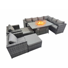 Fimous Garden Rattan Furniture Set 10 Seater with 2 Big Stools Dark Grey