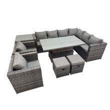 Fimous 10 Seater Rattan Corner Sofa Sets with 2 Chairs 2 Stools Side Table
