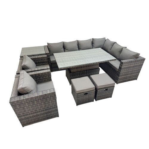 Fimous Fimous 10 Seater Rattan Corner Sofa Sets with 2 Chairs 2 Stools Side Table
