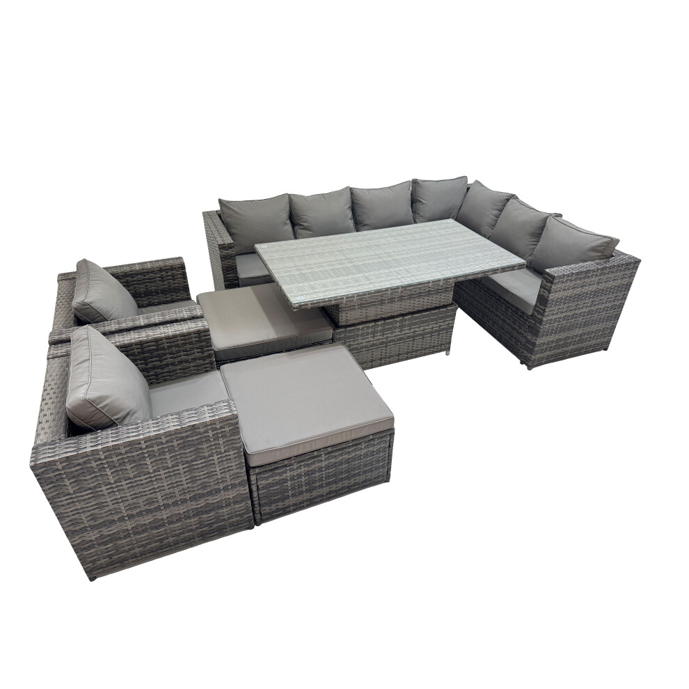 Fimous 10 Seater Rattan Corner Sofa Sets With 2 Chairs 2 Big Stools