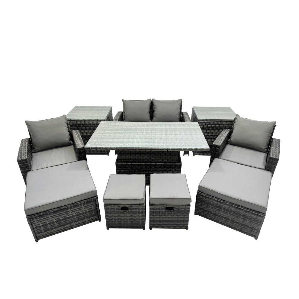 B&Q - Outdoor Love Sofa Set Rattan Garden Furniture Set With Adjustable Lifting Dining Or Coffee Table 4 Stools 2 Side Table - Image 2