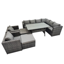Fimous 10 Seater Patio Dining Corner Sofa Sets with 2 Chairs 2 Big Stools