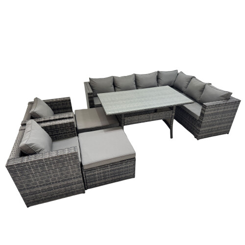 Fimous Fimous 10 Seater Patio Dining Corner Sofa Sets with 2 Chairs 2 Big Stools