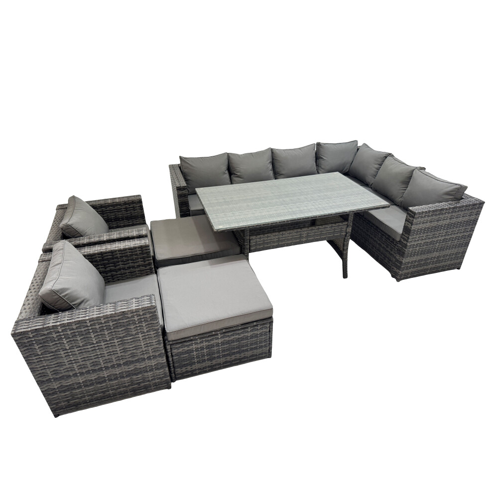Fimous 10 Seater Patio Dining Corner Sofa Sets With 2 Chairs 2 Big Stools