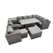Fimous 11 Seater Rattan Corner Sofa Sets with 2 Chairs 3 Stool Side Table