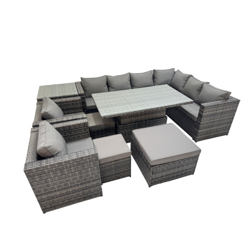 Fimous Fimous 11 Seater Rattan Corner Sofa Sets with 2 Chairs 3 Stool Side Table