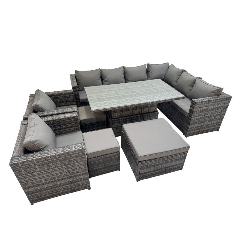 Fimous 11 Seater Rattan Corner Sofa Sets With 2 Chairs 3 Stool