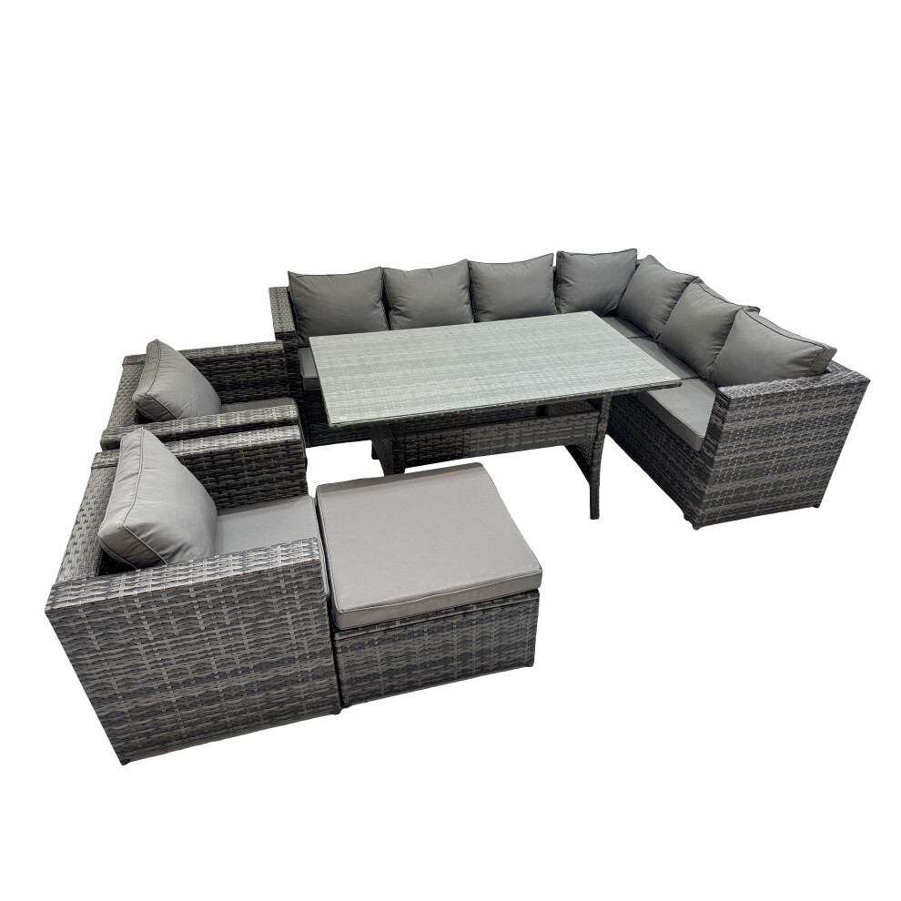 Fimous 9 Seater Patio Dining Corner Sofa Sets With 2 Chairs Big Stool
