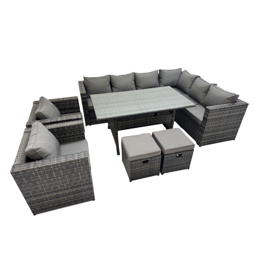 Fimous Fimous 10 Seater Patio Dining Corner Sofa Sets with 2 Chairs 2 Small Stools