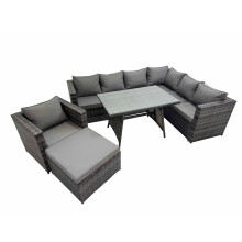 Fimous Patio Furniture Sets with Dining Table Big Stool Chair Dark Grey Mixed