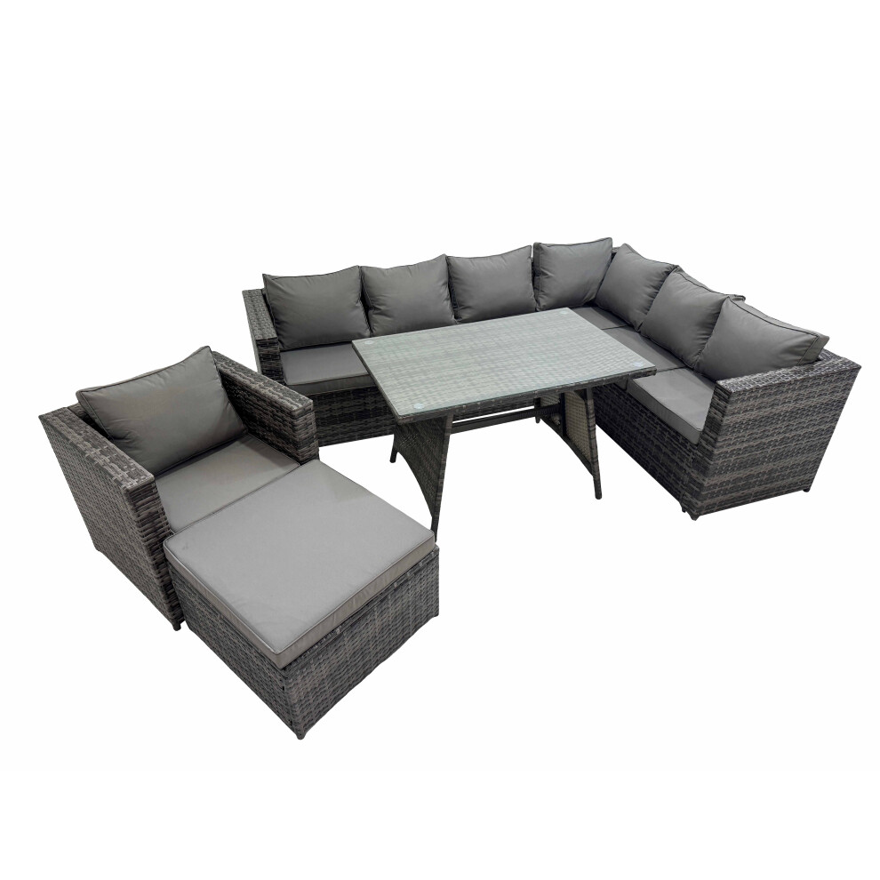 Fimous Patio Furniture Sets With Dining Table Big Stool Chair Dark Mixed Grey