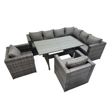 Fimous 8 Seater Patio Dining Corner Sofa Sets with 2 Chairs Dark Grey Mixed