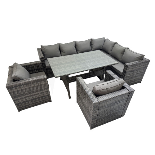 Fimous Fimous 8 Seater Patio Dining Corner Sofa Sets with 2 Chairs Dark Grey Mixed