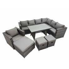 Fimous Patio Furniture Sets with Dining Table 3 Stools Dark Grey Mixed