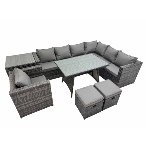 Fimous Fimous Patio Furniture Sets with Dining Table Side Table 2 Small Stools