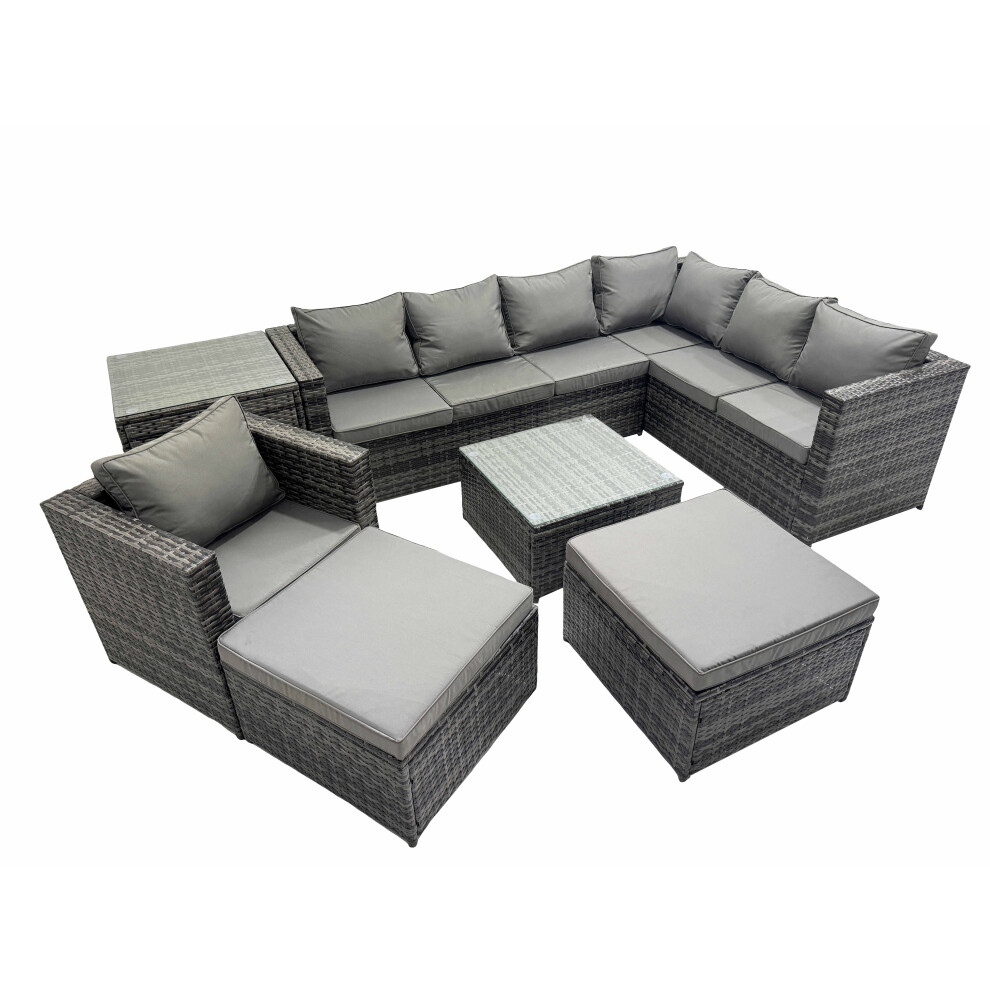 Fimous Dark/Grey Outdoor Pe Rattan Garden Furniture Sofa Set With Square Coffee Table Chair 2 Big Stools Side Table - Image 2