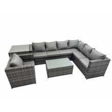 Fimous Outdoor Sofa Oblong Coffee Table Set with Chair Side Table
