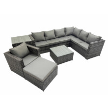 Fimous Garden Furniture Sofa Set withChair Big Stool Side Table Dark Grey