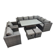 Fimous 10 Seater Rattan Corner Sofa Sets with 2 Chairs 2 Small Stools