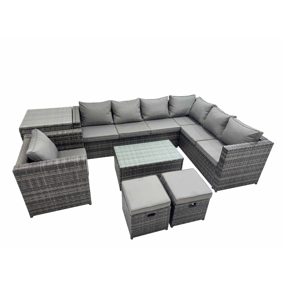 B&Q - Patio Sofa Oblong Coffee Table Set Rattan Garden Furniture Set With Chair Side Table Dark Grey Mixed - Image 2