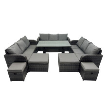 Fimous 13 Seater Rattan Sofa Oblong Dining Table with 4 Footstools