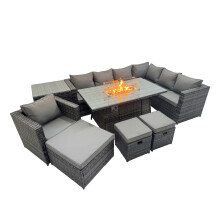 Fimous Garden Rattan Furniture Set 10 Seater with Side Table 3 Stool