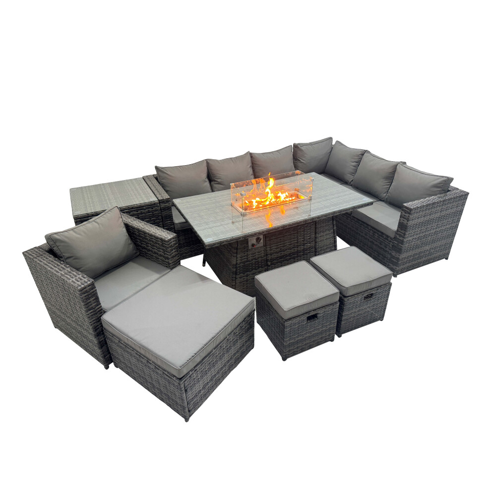 Fimous Garden Rattan Furniture Set 10 Seater With Side Table 3 Stool