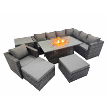 Fimous Garden Rattan Furniture Set 9 Seater with 2 Big Stools Side Table