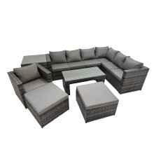 Fimous Garden Furniture Set with Chair 2 Big Stool Side Table Dark Grey Mixed