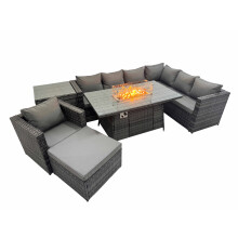 Fimous Garden Rattan Furniture Set 8 Seater with Big Stool Side Table