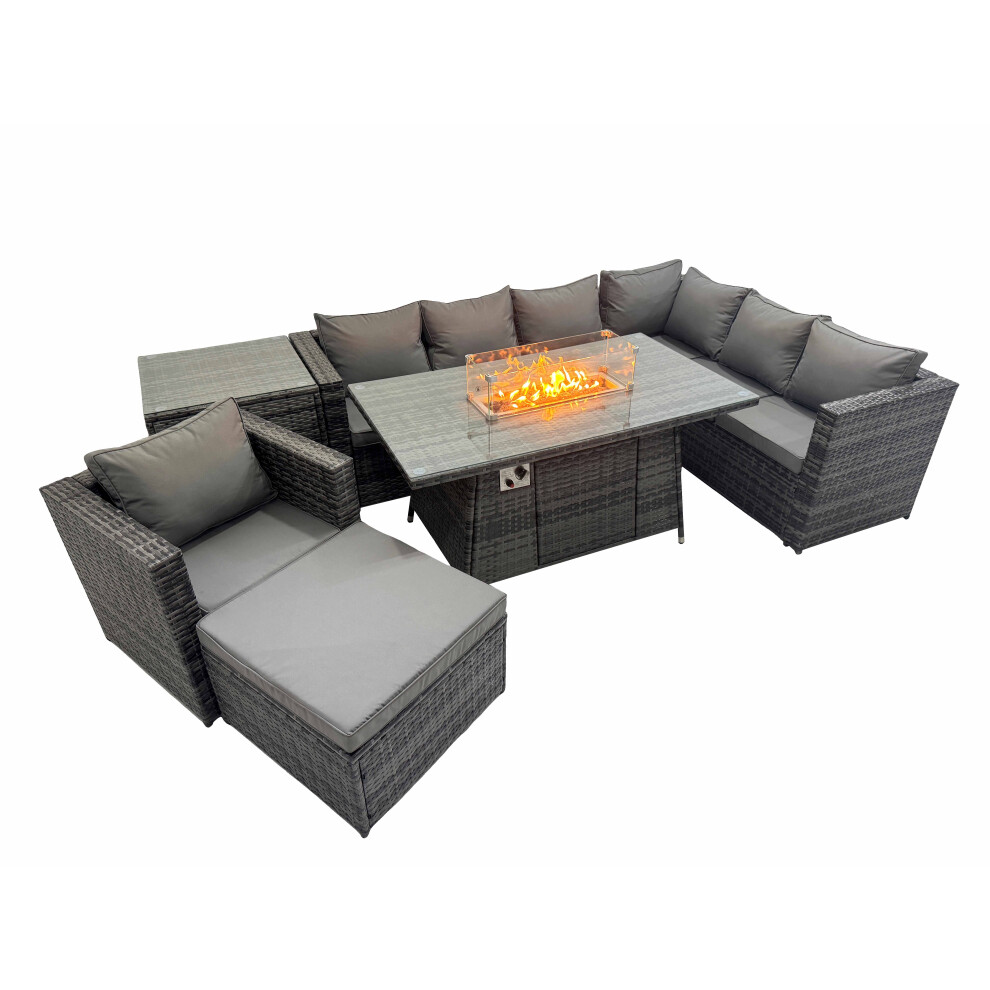 Fimous Garden Rattan Furniture Set 8 Seater With Big Stool Side Table