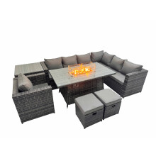 Fimous Garden Rattan Furniture Set 9 Seater with 2 Small Stools Side Table