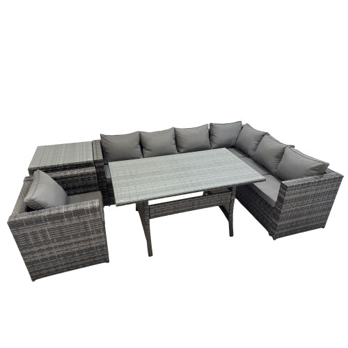 Fimous Fimous 7 Seater Patio Dining Corner Sofa Sets with Chair Side Table