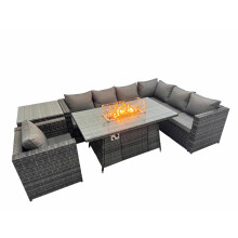 Fimous Garden Rattan Furniture Set 7 Seater with Side Table Dark Grey