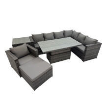 Fimous 8 Seater Rattan Corner Sofa Sets with Chair Big Stools Side Table