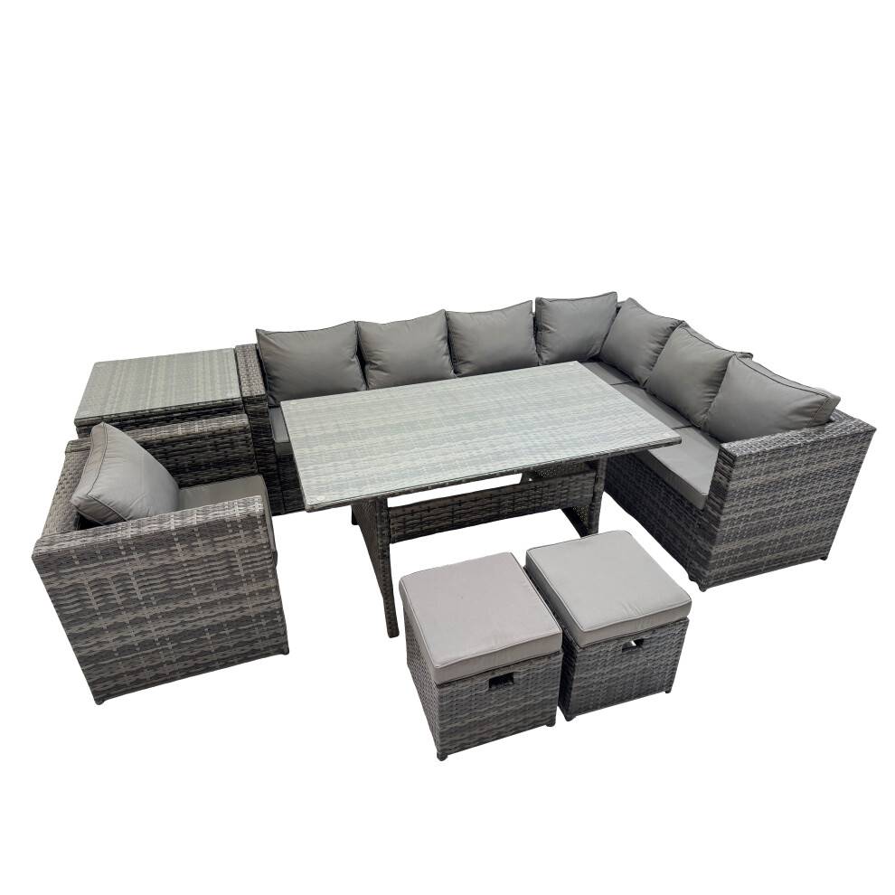 Fimous 9 Seater Patio Dining Corner Sofa Sets With Chair 2 Stools Small