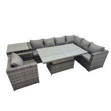 Fimous 7 Seater Rattan Corner Sofa Sets with Chair Side Table Dark Grey Mixed