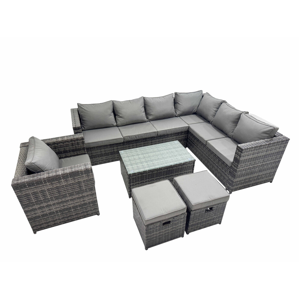 Fimous Rattan Garden Furniture Set With 2 Small Stools Dark Mixed Grey