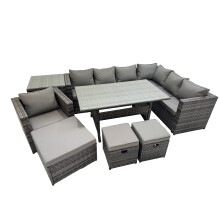 Fimous 10 Seater Patio Dining Corner Sofa Set with Chair Big Stool Side Table