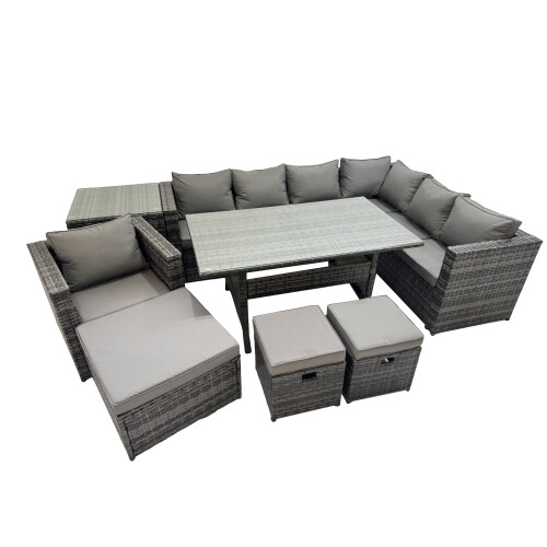Fimous Fimous 10 Seater Patio Dining Corner Sofa Set with Chair Big Stool Side Table