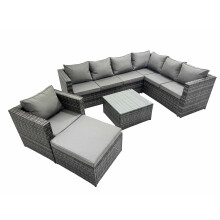 Fimous Garden Furniture Sofa Set withChair Big Stool Dark Grey