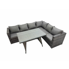 Fimous Patio Furniture Sets with Dining Table Corner Sofa Set Dark Grey Mixed