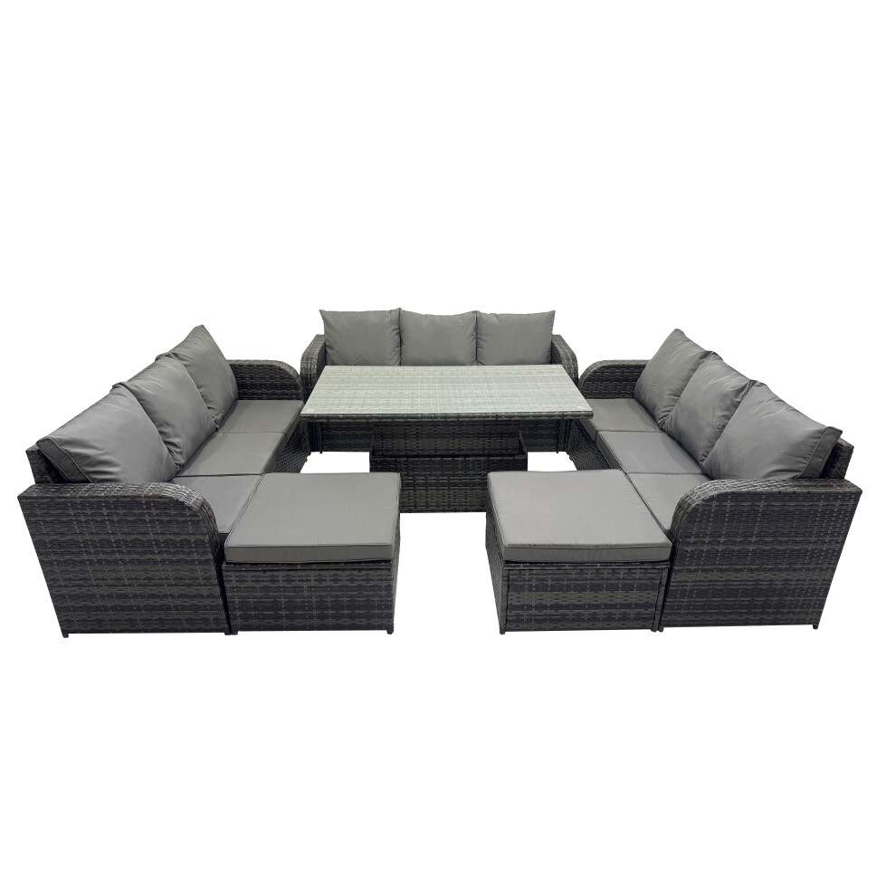 Fimous Rattan Garden Furniture Dining Set 11-Seater With 2 Big Footstools
